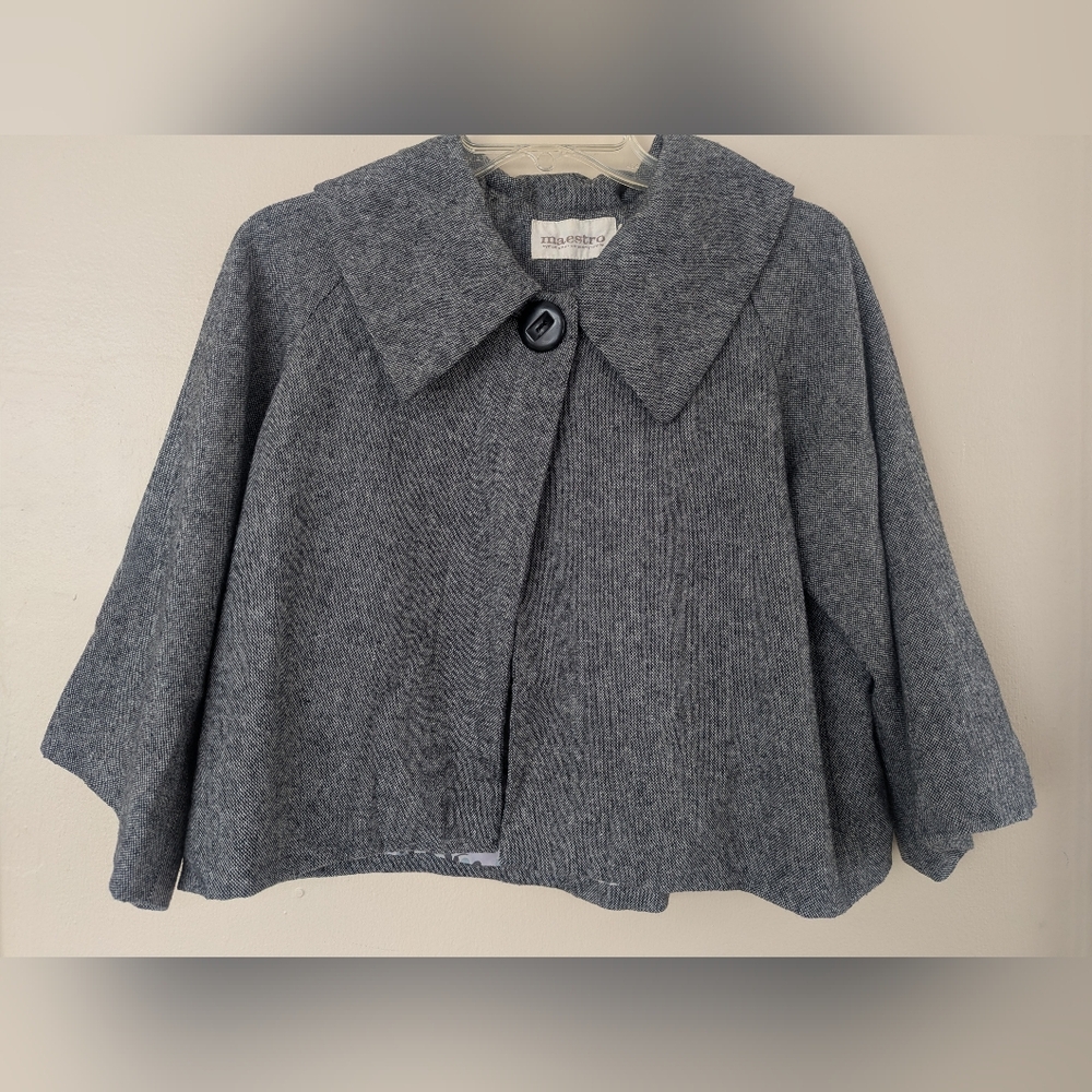 Maestro Symphony Harmony Style Gray Tweed Pleated Cropped Bolero Jacket (SIZE S)